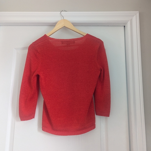 Woman's Josephine Chaus Red/Orange Boatneck Knit 3/4 Sleeve Top- Size Medium - Picture 2 of 5